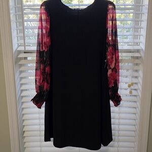 MSK Black Dress with Vibrant Red Sleeves
